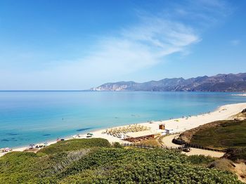 Scenic view of sea against blue sky