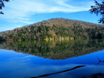 Reflection of trees in lake against sky