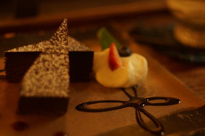 Close-up of christmas decorations on table