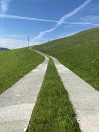 Road amidst green landscape against sky