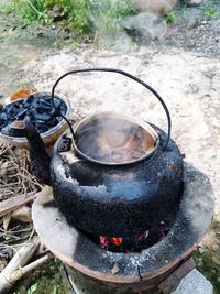 High angle view of bonfire on field