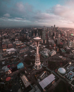 High angle view of buildings in city