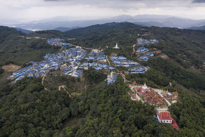 Aerial view of the remote nuogang dai village in lancang, yunnan - china