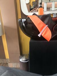 Close-up of chair on table at home