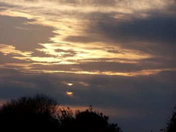 Silhouette of trees against cloudy sky