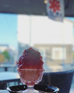 Close-up of ice cream on table