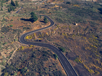 High angle view of car moving on road