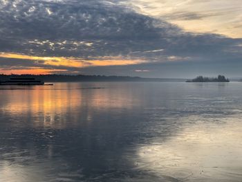 Scenic view of lake against sky during sunset