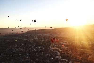 View of hot air balloon at sunset