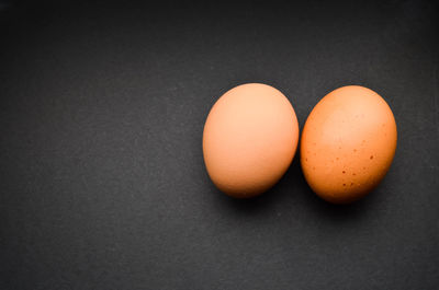 High angle view of eggs against black background