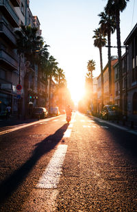 Sun-kissed  perpignan streets. palm trees and scooter silhouette. 