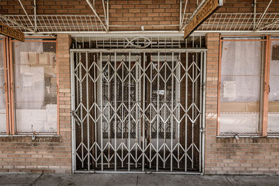 Closed metal gate of building