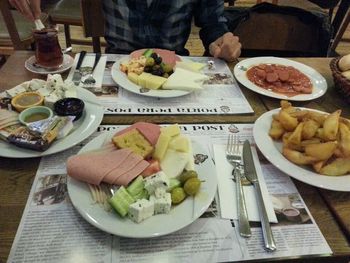 Close-up of food served on table