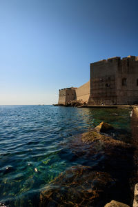 Scenic view of sea against clear blue sky