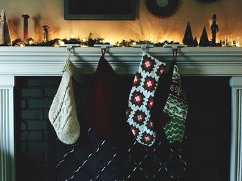 Christmas decorations hanging on tree