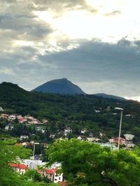 Townscape against cloudy sky
