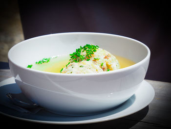 Close-up of soup in bowl