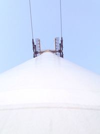 Directly below shot of overhead cable car column against clear sky