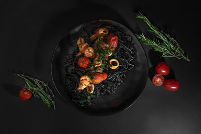 High angle view of fruits in plate