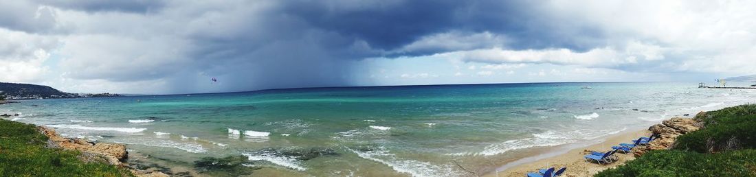 Scenic view of sea against cloudy sky