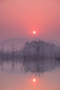 Scenic view of lake against sky during sunset