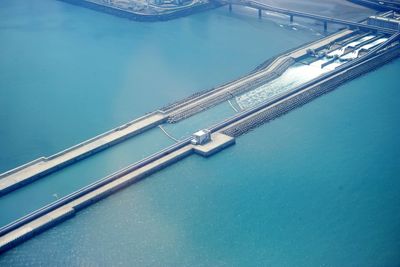 High angle view of swimming pool by sea