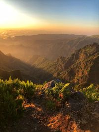 Scenic view of landscape against sky during sunset