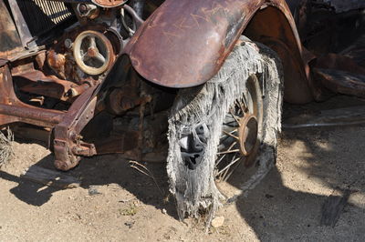 Close-up of abandoned vehicle