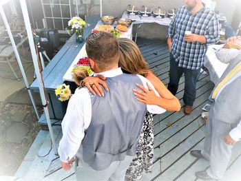 High angle view of couple standing outdoors