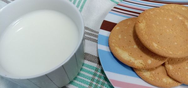 High angle view of breakfast on table