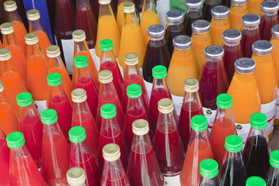 Full frame shot of lemonade bottles