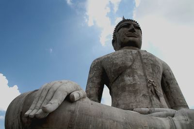 Low angle view of statue against sky