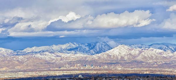 Scenic view of snowcapped mountains against sky