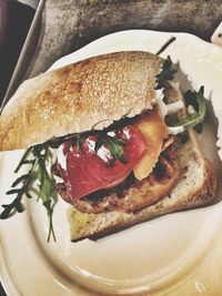 Close-up of sandwich served in plate