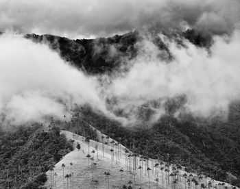 High angle view of mountains against sky