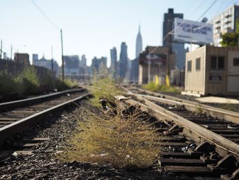 Surface level of railway tracks along buildings