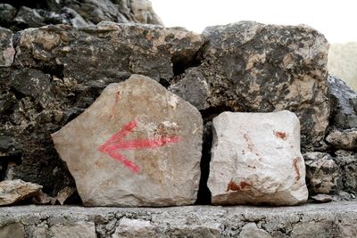 Close-up of stone stack on rock