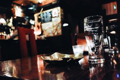 Close-up of empty glass in bar