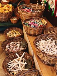 High angle view of candies for sale in market