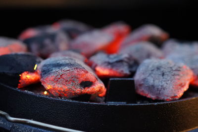 Close-up of meat on barbecue grill