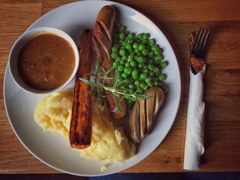 Directly above shot of food in plate on table