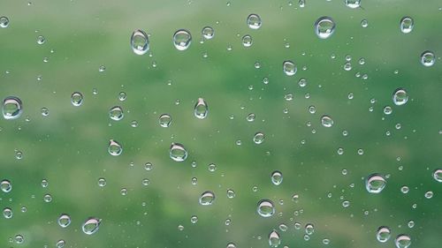 Full frame shot of raindrops on window