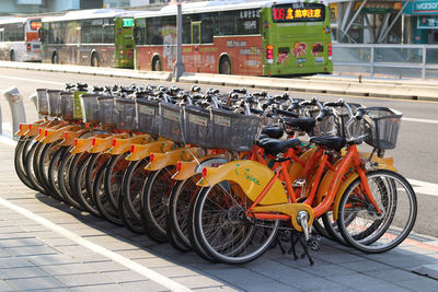 Bicycles parked in parking lot