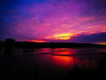 Scenic view of lake against sky at sunset