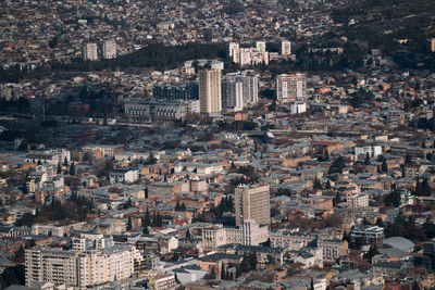 High angle view of buildings in city