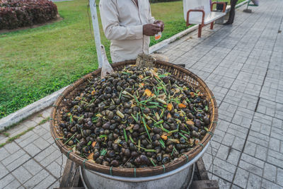 High angle view of food in basket