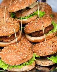 Close-up of burgers in tray