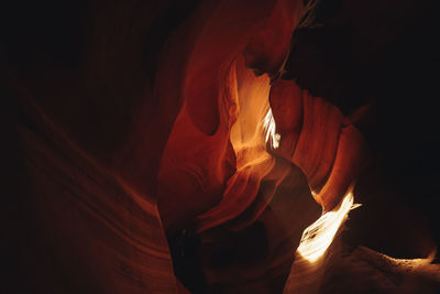 Close-up of sunlight on antelope canyon