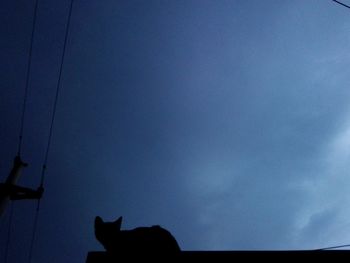 Low angle view of silhouette sitting against sky