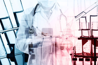Double exposure of laboratory equipment and doctor
